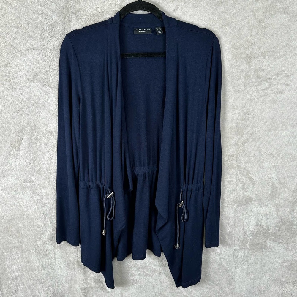 Susan Graver Weekend Sweater Womens Small Navy Open Cardigan Sweatshirt Comfy